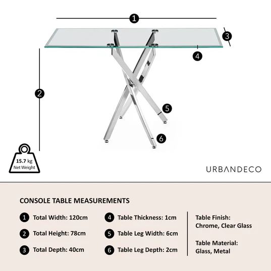 Ravenna Glass Console Table with Chrome Metal Chopstick Legs