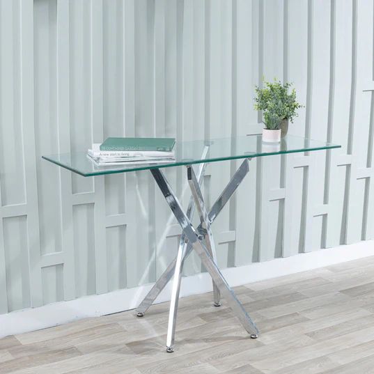 Ravenna Glass Console Table with Chrome Metal Chopstick Legs