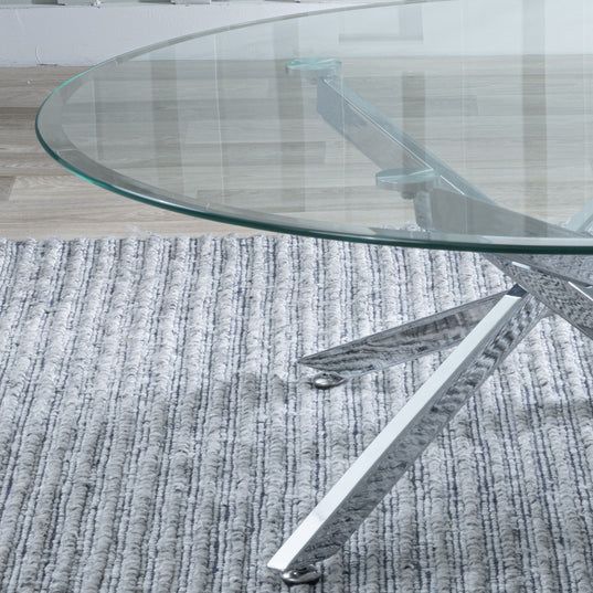 Ravenna Glass Round Coffee Table with Chrome Metal Chopstick Legs