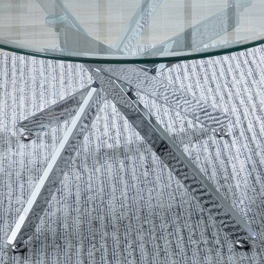 Ravenna Glass Round Coffee Table with Chrome Metal Chopstick Legs