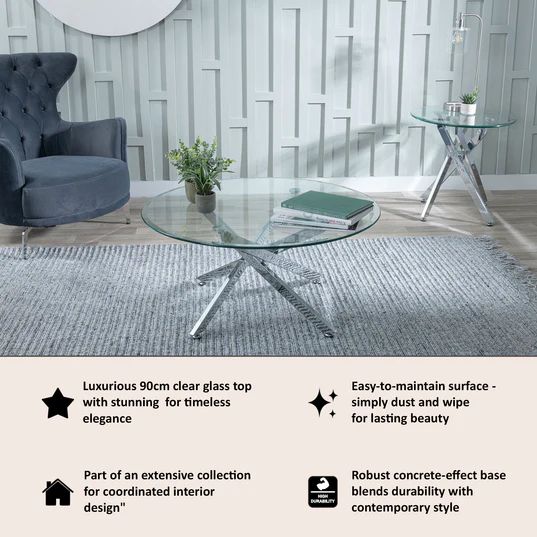 Ravenna Glass Round Coffee Table with Chrome Metal Chopstick Legs