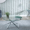 Ravenna Glass Round Coffee Table with Chrome Metal Chopstick Legs