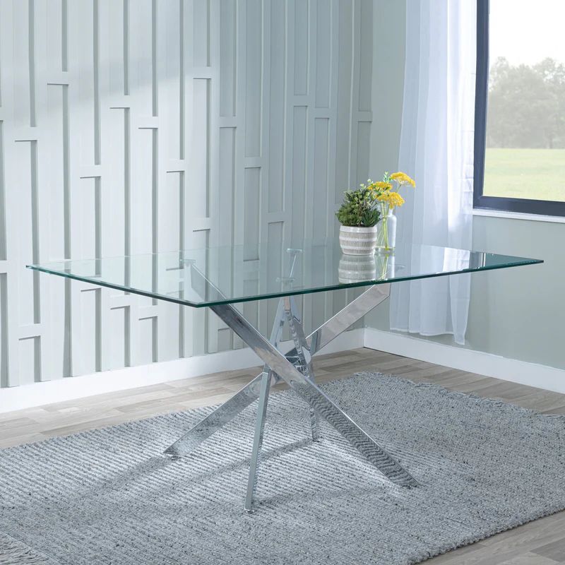 Ravenna Glass 6 Seater Dining Table with Chrome Metal Chopstick Legs