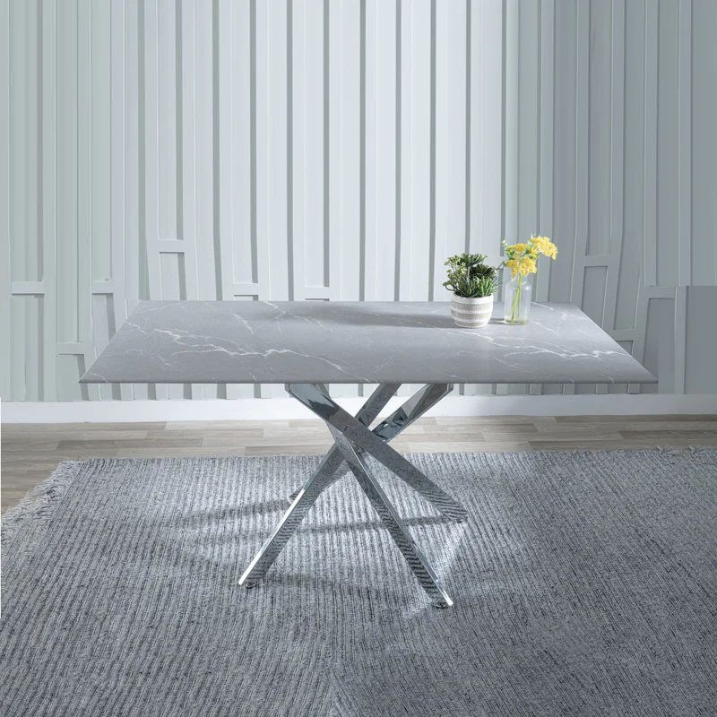 Ravenna Glass 6 Seater Dining Table with Chrome Metal Chopstick Legs