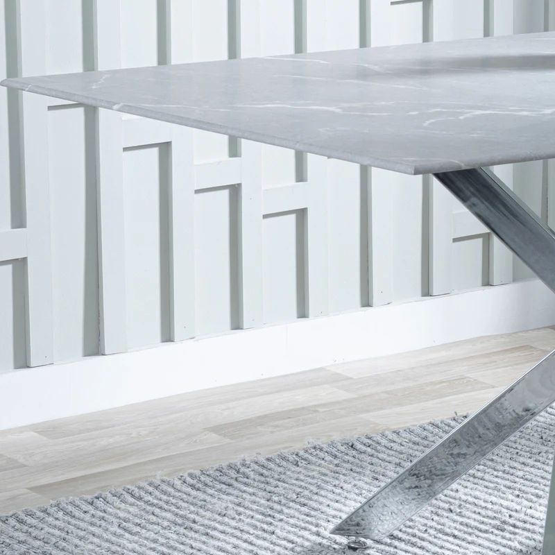 Ravenna Glass 6 Seater Dining Table with Chrome Metal Chopstick Legs