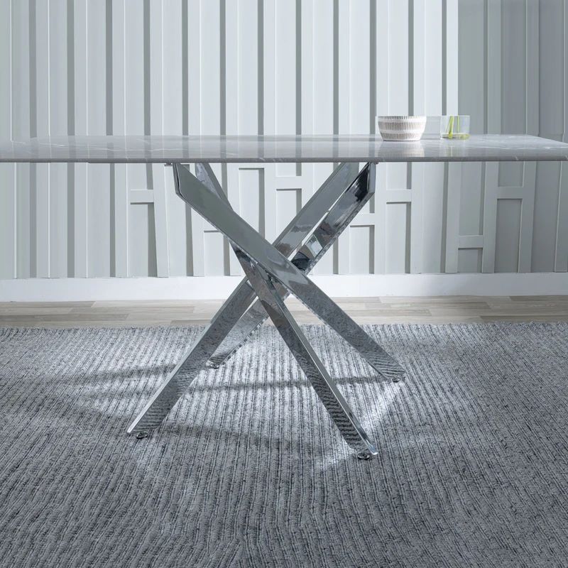 Ravenna Glass 6 Seater Dining Table with Chrome Metal Chopstick Legs