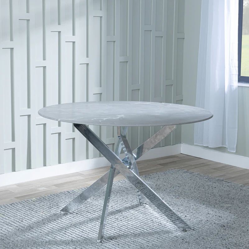 Ravenna Glass 4 Seater Round Dining Table with Chrome Metal Chopstick Legs