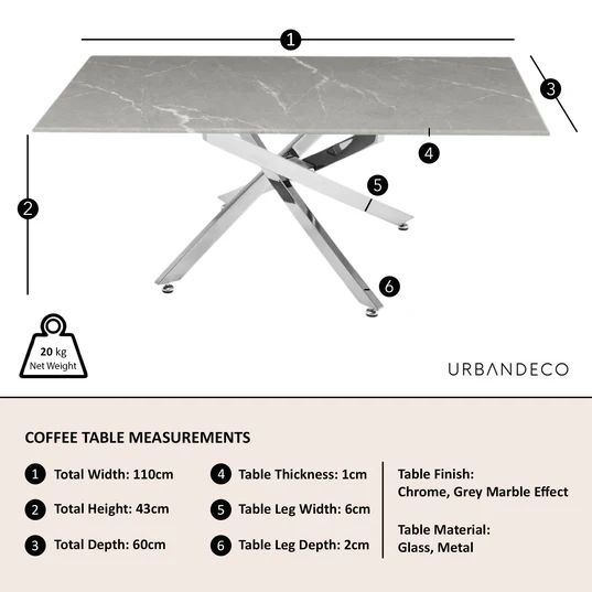 Ravenna Glass Coffee Table with Chrome Metal Chopstick Legs