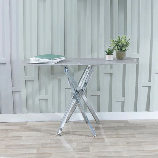 Ravenna Glass Console Table with Chrome Metal Chopstick Legs