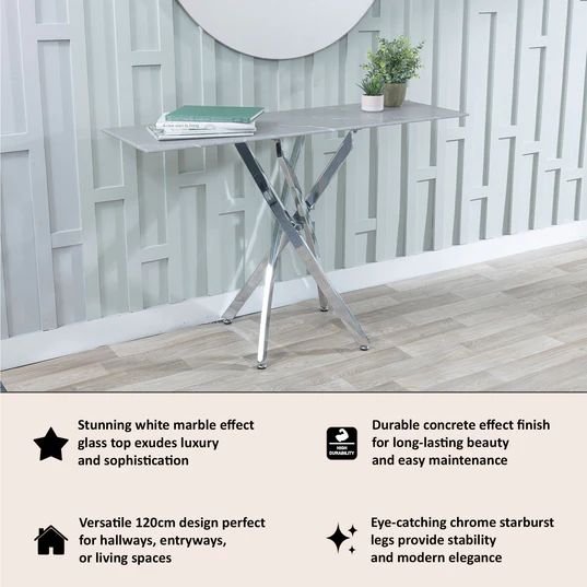 Ravenna Glass Console Table with Chrome Metal Chopstick Legs