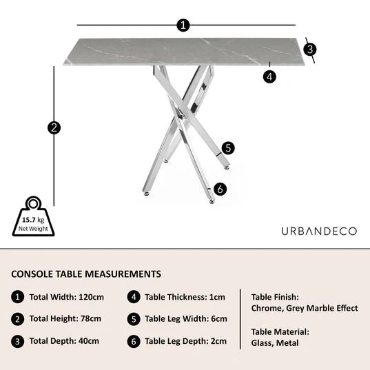 Ravenna Glass Console Table with Chrome Metal Chopstick Legs