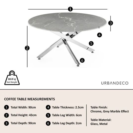 Ravenna Glass Round Coffee Table with Chrome Metal Chopstick Legs