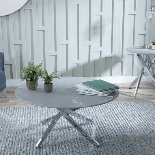Ravenna Glass Round Coffee Table with Chrome Metal Chopstick Legs
