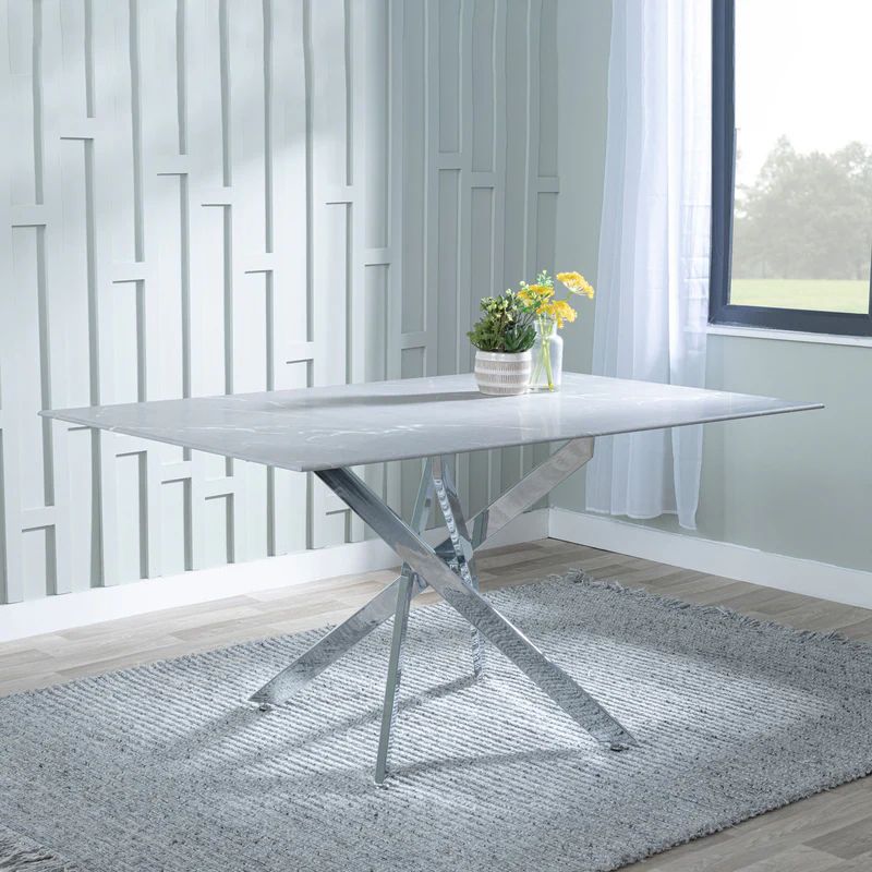 Ravenna Glass 6 Seater Dining Table with Chrome Metal Chopstick Legs