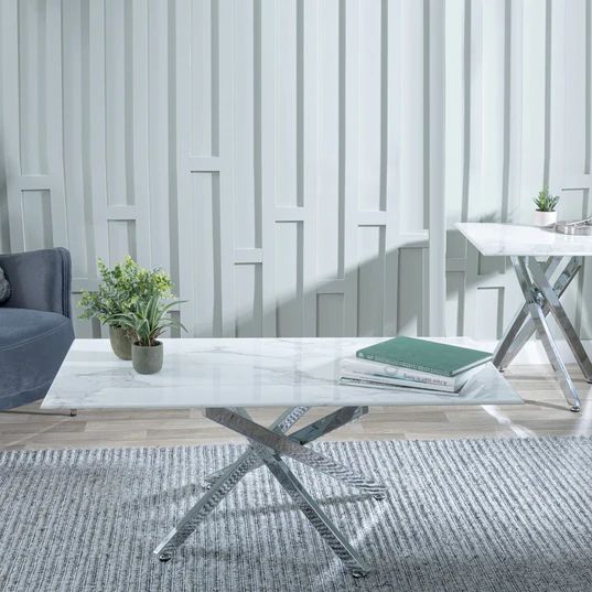 Ravenna Glass Coffee Table with Chrome Metal Chopstick Legs
