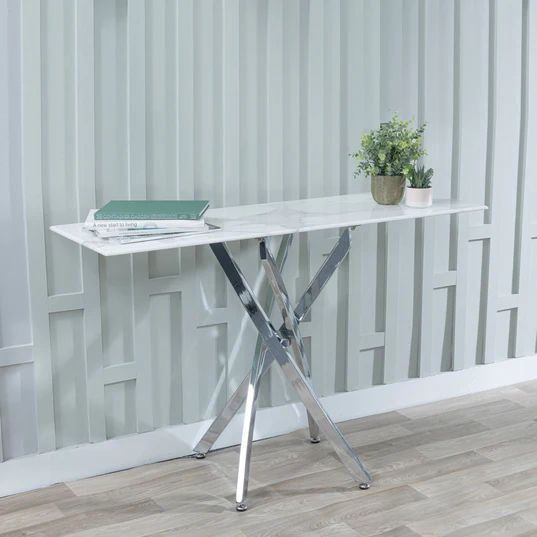 Ravenna Glass Console Table with Chrome Metal Chopstick Legs