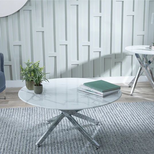 Ravenna Glass Round Coffee Table with Chrome Metal Chopstick Legs