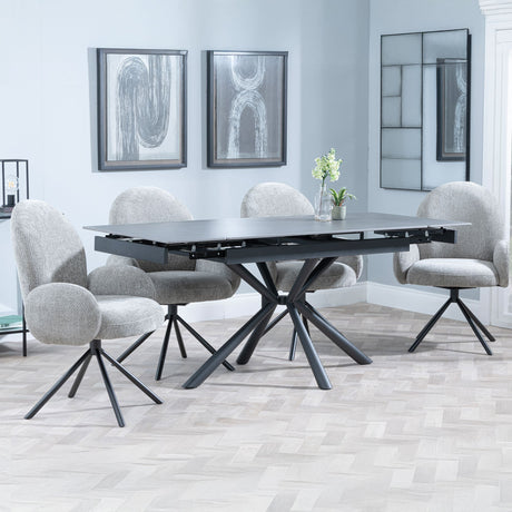 Suttons Black Ceramic Extending Dining Set - Altavista Grey Fabric Swivel Dining Chair