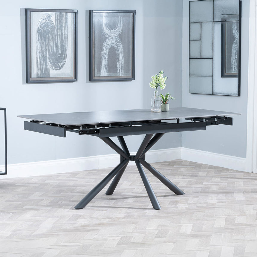 Suttons Black Ceramic Extending Dining Table with Black Cross Base - 120cm-180cm