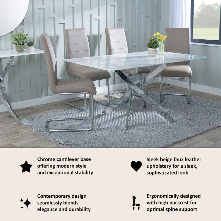 Romi Faux Leather Dining Chair with Chrome Cantilever Base