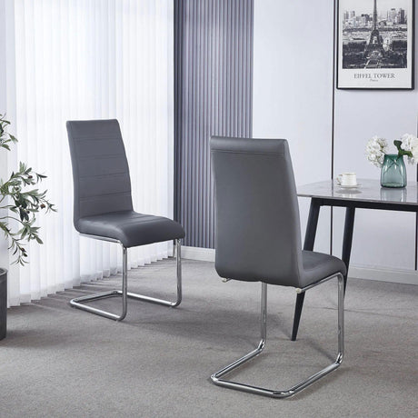 Roma Dining Chair - Grey Faux Leather - Chrome Cantilever Base