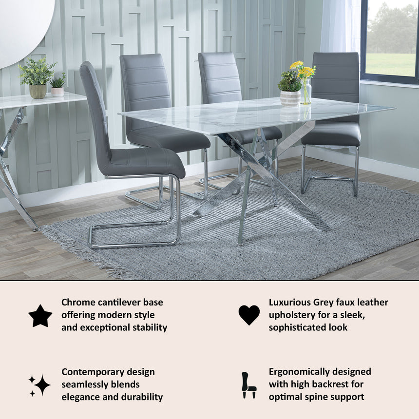 Romi Faux Leather Dining Chair with Chrome Cantilever Base