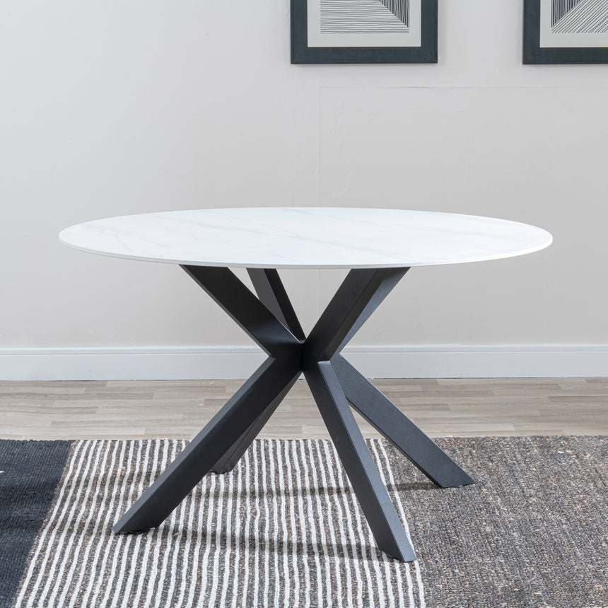 Rosine 130cm Ceramic Round Dining Table with Black Cross Base