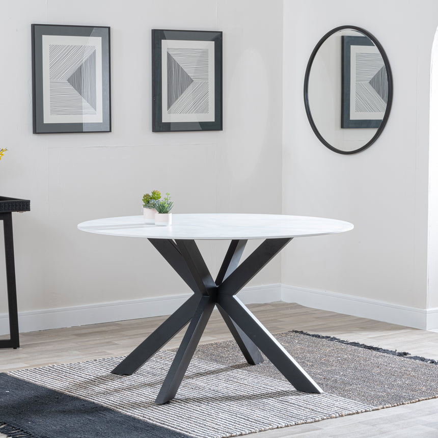 Rosine 130cm Ceramic Round Dining Table with Black Cross Base