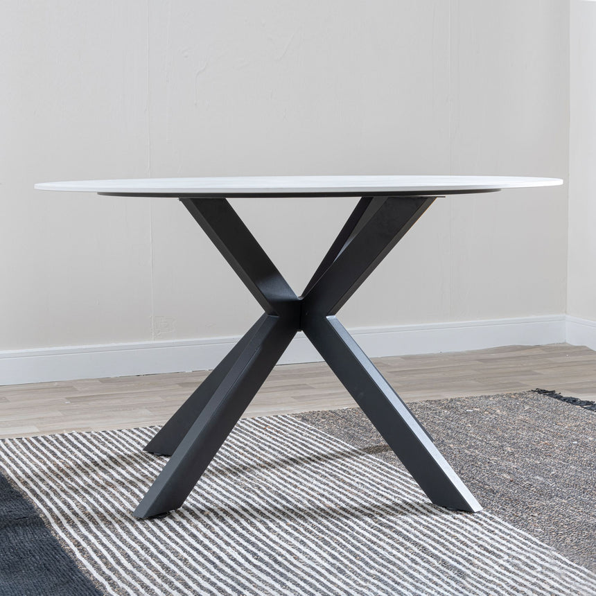 Rosine 130cm Ceramic Round Dining Table with Black Cross Base