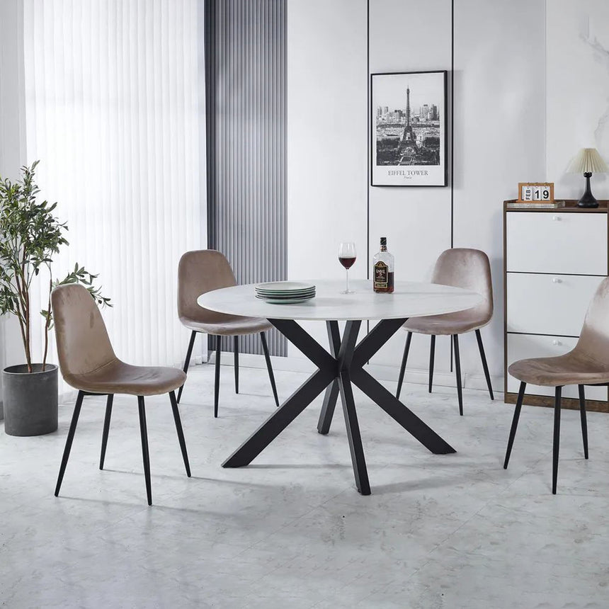 Rosine 130cm Ceramic Round Dining Table with Black Cross Base