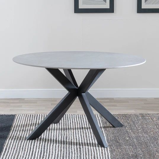 Rosine 130cm Ceramic Round Dining Table with Black Cross Base