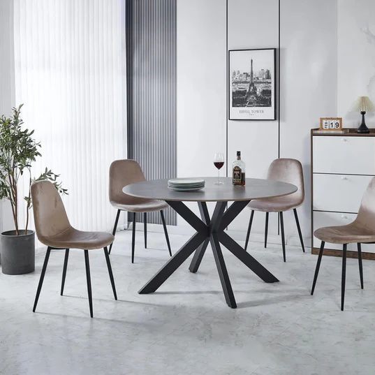 Rosine 130cm Ceramic Round Dining Table with Black Cross Base