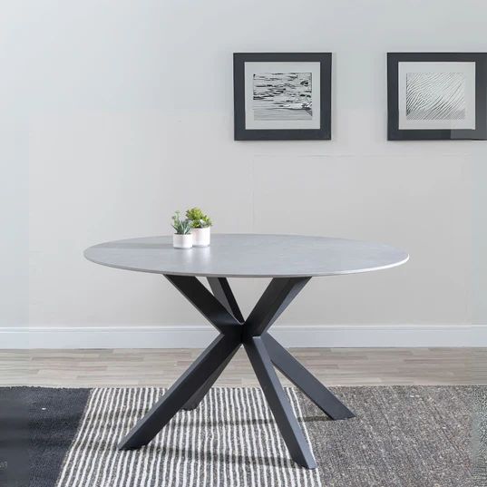 Rosine 130cm Ceramic Round Dining Table with Black Cross Base