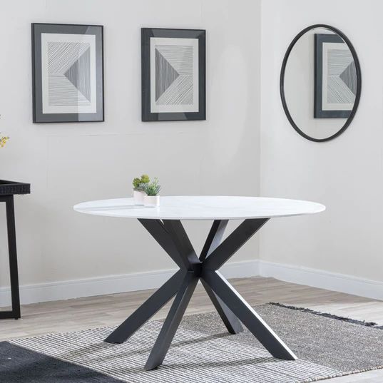 Rosine 130cm Ceramic Round Dining Table with Black Cross Base
