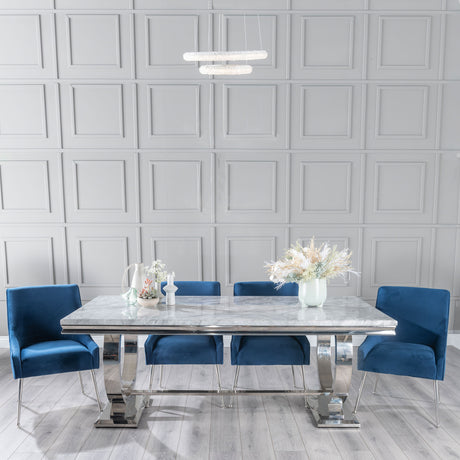 Sanremo Grey Marble and Chrome Dining Set - Terni Fabric Chairs