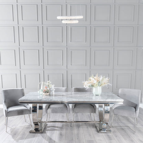 Sanremo Grey Marble and Chrome Dining Set - Terni Fabric Chairs