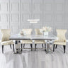 Sanremo Grey Marble and Chrome Dining Set - Parish Faux Leather Chairs