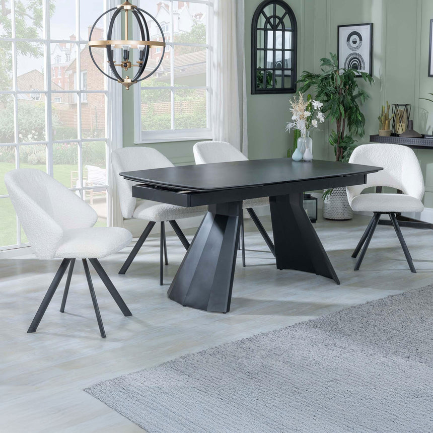 Sara Black Ceramic Extending Dining Set - Burano Velvet Fabric Swivel Dining Chair