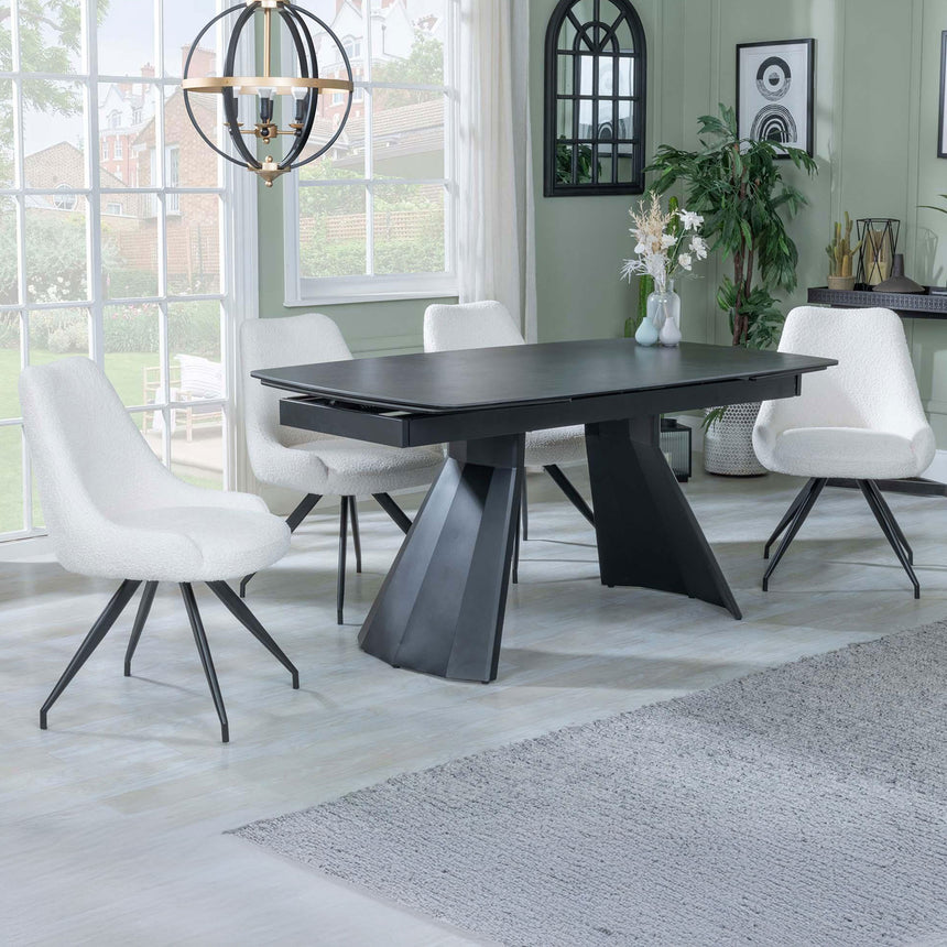 Sara Black Ceramic Extending Dining Set - Diana Velvet Fabric Swivel Dining Chair