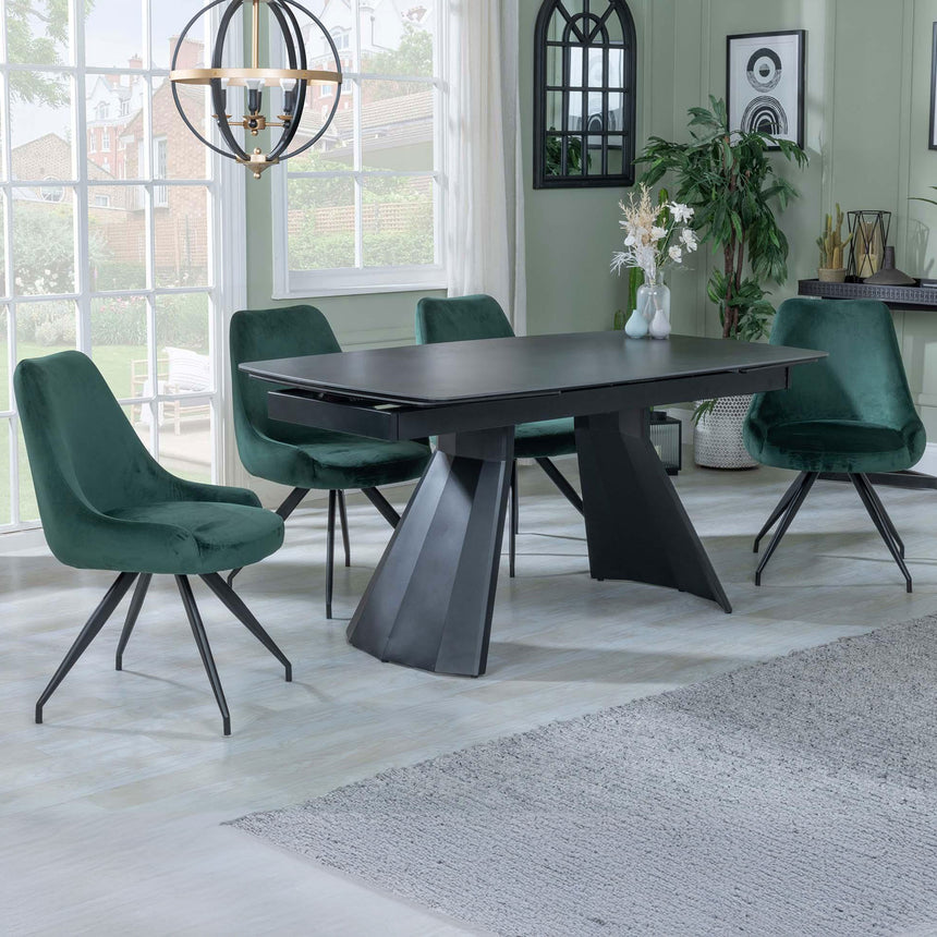Sara Black Ceramic Extending Dining Set - Diana Velvet Fabric Swivel Dining Chair