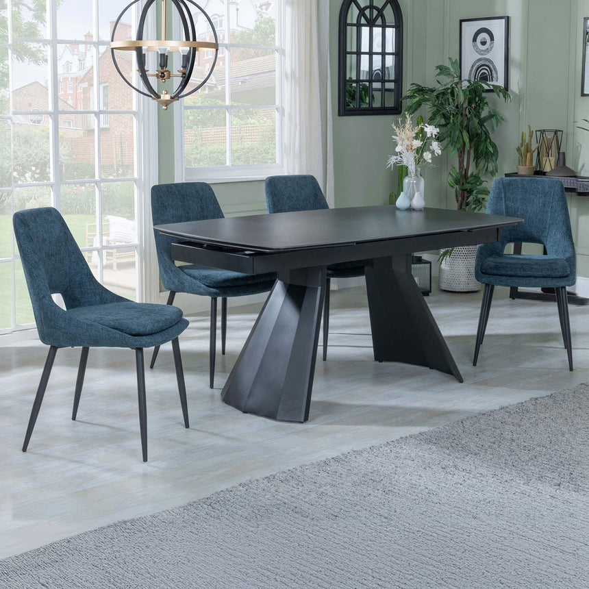 Sara Black Ceramic Extending Dining Set - Stansbury Fabric Dining Chair