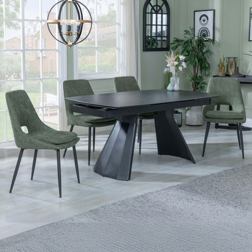 Sara Black Ceramic Extending Dining Set - Stansbury Fabric Dining Chair