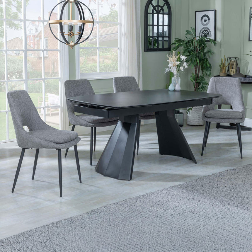 Sara Black Ceramic Extending Dining Set - Stansbury Fabric Dining Chair