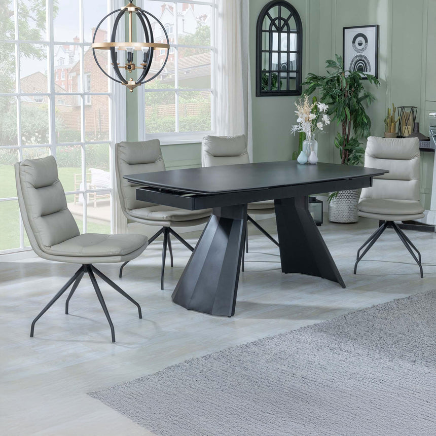 Sara Black Ceramic Extending Dining Set - Tuscany Leather Swivel Dining Chair