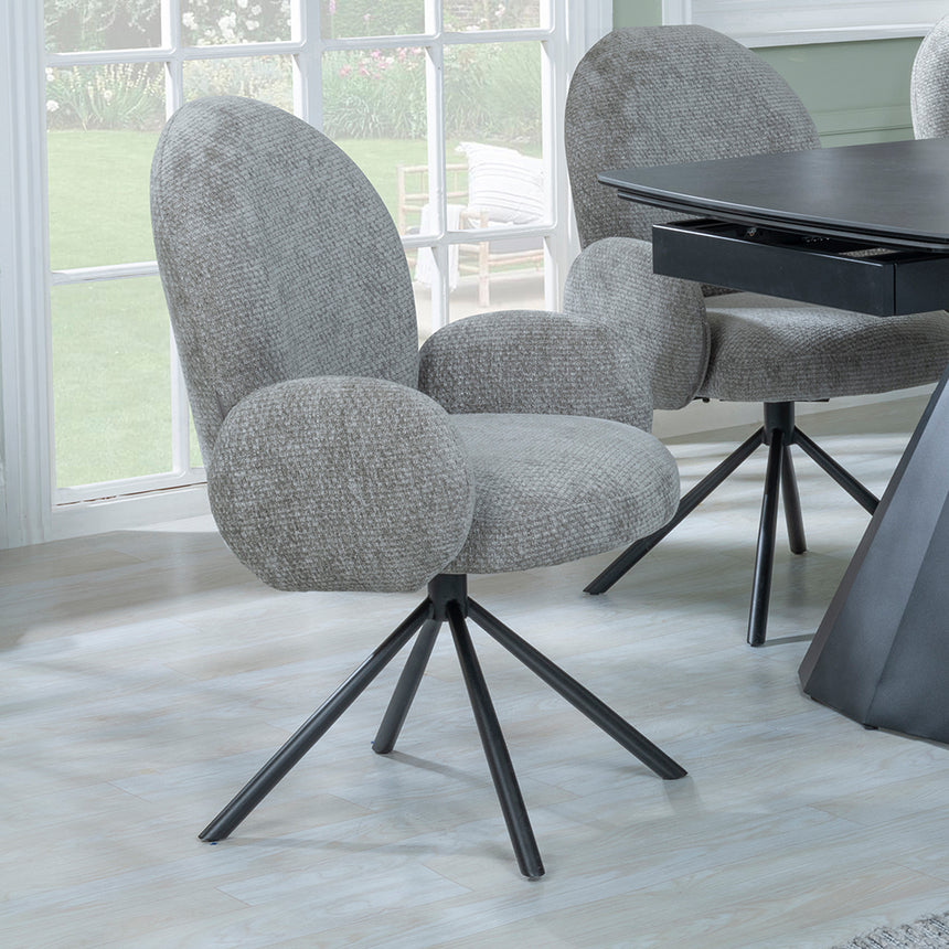 Sara Black Ceramic Extending Dining Set - Altavista Fabric Swivel Dining Chair