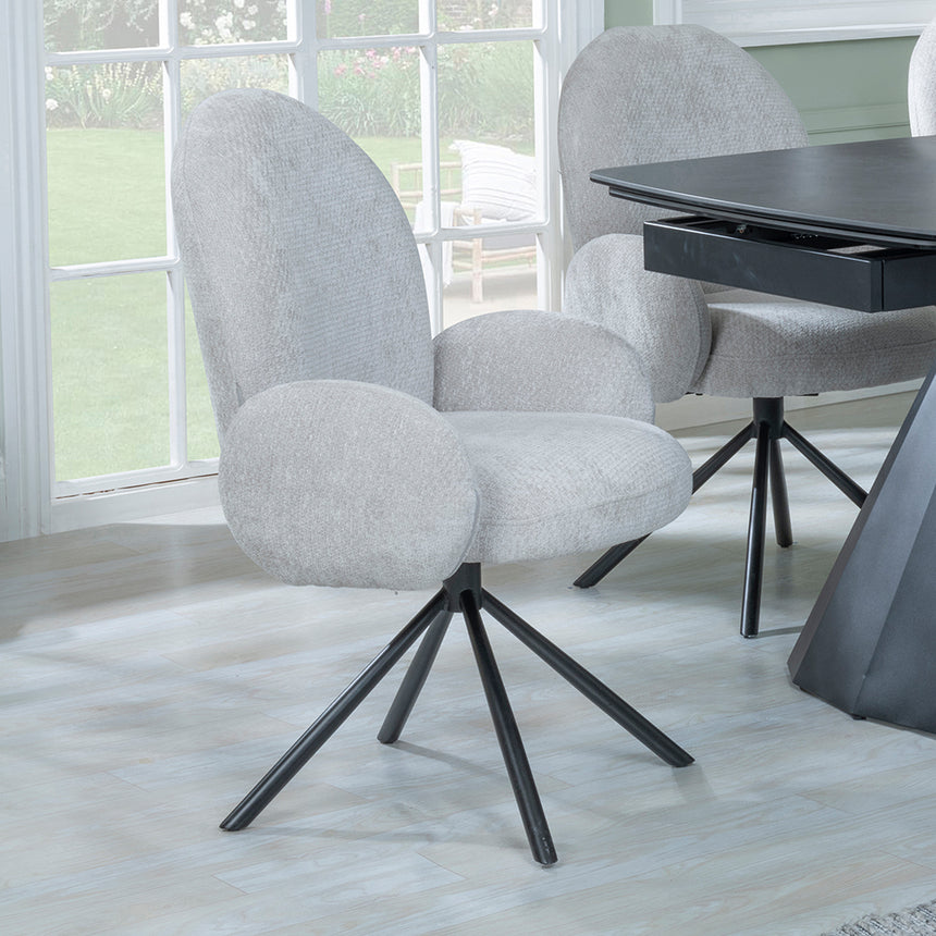 Sara Black Ceramic Extending Dining Set - Altavista Fabric Swivel Dining Chair