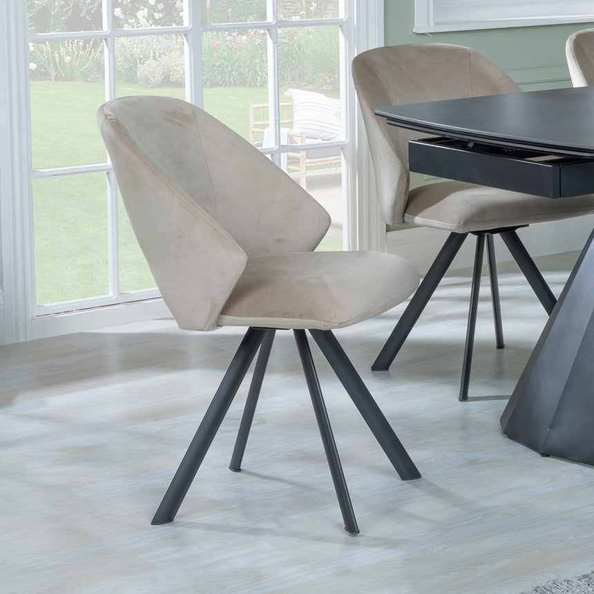 Sara Black Ceramic Extending Dining Set - Burano Velvet Fabric Swivel Dining Chair