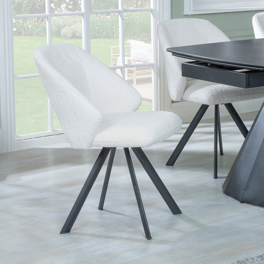Sara Black Ceramic Extending Dining Set - Burano Velvet Fabric Swivel Dining Chair