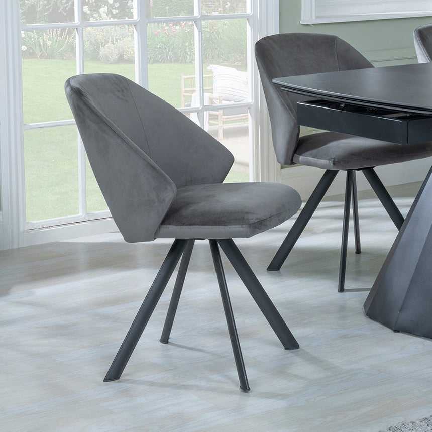 Sara Black Ceramic Extending Dining Set - Burano Velvet Fabric Swivel Dining Chair