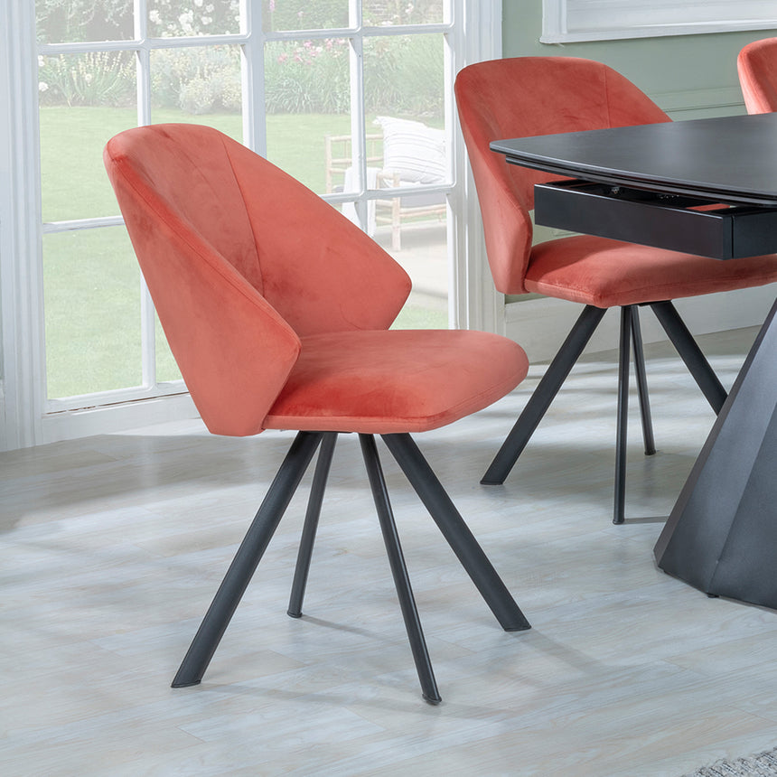 Sara Black Ceramic Extending Dining Set - Burano Velvet Fabric Swivel Dining Chair